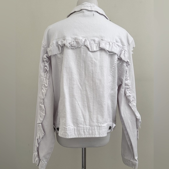 ELLIOTT & VINE || White Distressed with Ruffles Jeans Jacket. Sz. 1X - Picture 8 of 16
